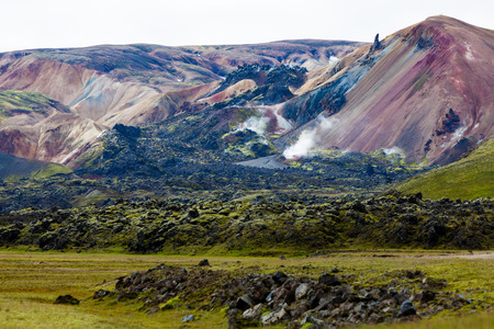Brennisteinsalda mountain is one of the most beautiful and multicolored volcanos in the area of Landmannalaugarの写真素材