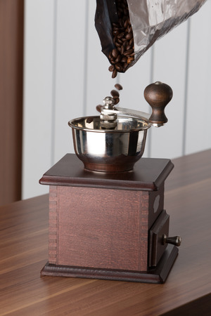 manual burr-mill for milling the coffee seedsの写真素材