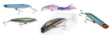 colorfull fishing lure with treble hooksの写真素材