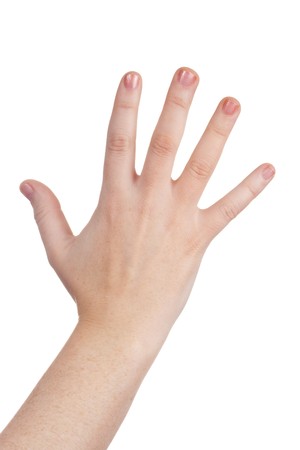 sign with the hand and fingers isolated over a withe backgroundの写真素材