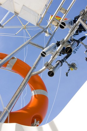 rod and reels in a recreation boatの写真素材