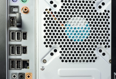 close up of a cpu of a black computerの写真素材