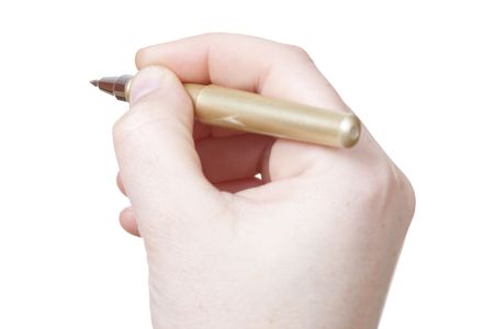 hand writting with a pen isolated on withe backgroundの写真素材