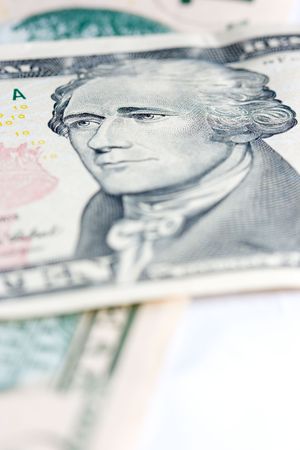 close up of a bank note of ten north american dollarsの写真素材