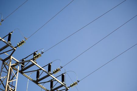 power lines with the sky as a backgroundの写真素材