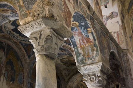 interior of an orthodox old greek dark church のeditorial素材