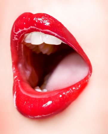 image of a close up of provocative sensual female lips の写真素材