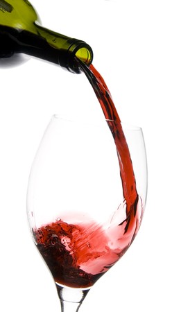 a clear glass of red wine isolated on white backgroundの写真素材