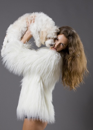 sexy fit woman with petの写真素材