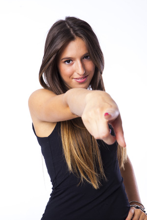 pretty young woman marking youの写真素材