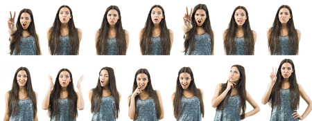 composition of a woman in different expressionsの写真素材