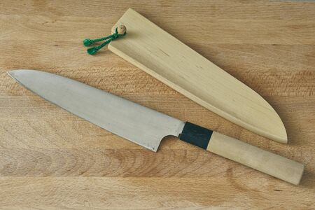 detailed piece of cutlery named santoku hand made in japanの写真素材