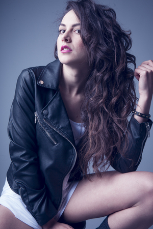 real girl in natural poses during a shootingの写真素材