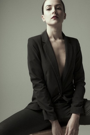 real girl in natural poses during a shootingの写真素材