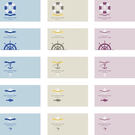 Set of business cards with specific subject: the kitchen only fishのイラスト素材