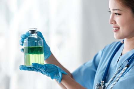 Close up view of female doctor explaining the instruction of the pills to her patient.の写真素材