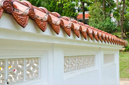 Old white wall of chinese temple の写真素材