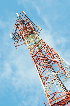 Communication tower with blue skyの写真素材