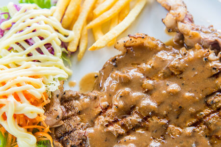 Closeup to steak dishの写真素材