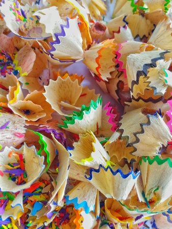 Image of pencils color sharpen dust on white paperの素材