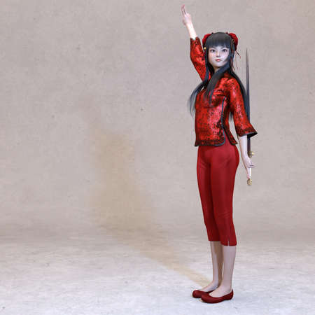 3D render : the portrait of an anime girl pose as the anime fighter girlの写真素材