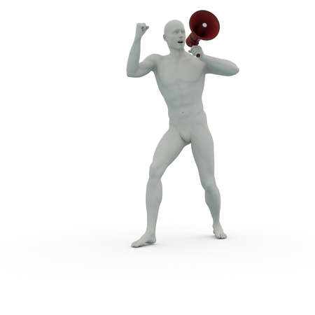 3D Render : A male character with clay texture holding  an empty banner or signboard in his hand, isolatedの写真素材