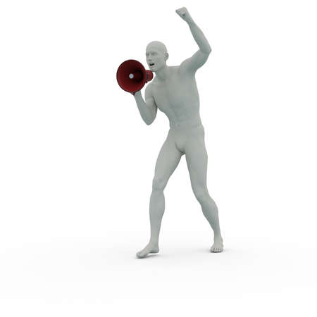 3D Render : A male character with clay texture holding  an empty banner or signboard in his hand, isolatedの写真素材