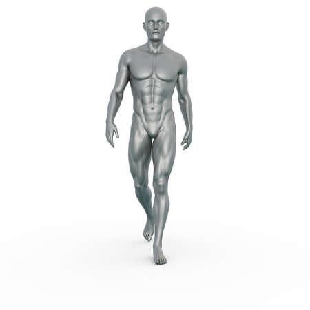 3D Render : Portrait of silver metal texture male character acting, posing his body with common daily gestureの写真素材