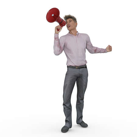 3D Render : A man with a banner or signboard in his hand, isolatedの写真素材