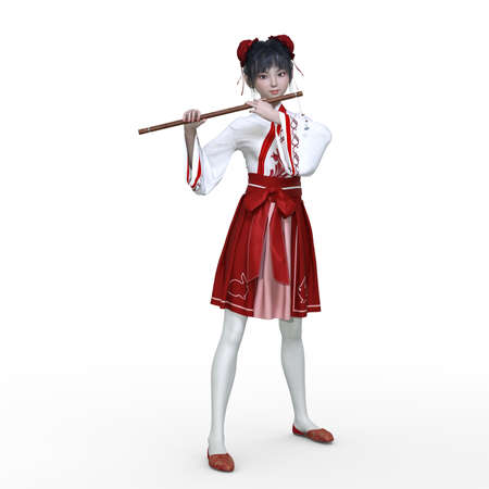 3D render : the portrait of an anime girl pose as the anime fighter girlの写真素材