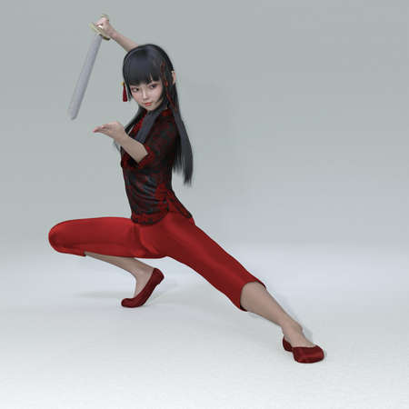3D render : the portrait of an anime girl pose as the anime fighter girlの写真素材