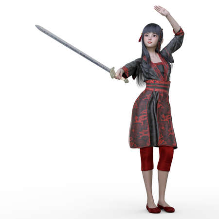 3D render : the portrait of an anime girl pose as the anime fighter girlの写真素材