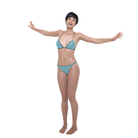 3D Render : a smiling girl with summer styles bikini, isolatedの写真素材