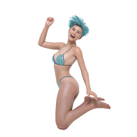3D Render : a smiling girl with summer styles bikini, isolatedの写真素材