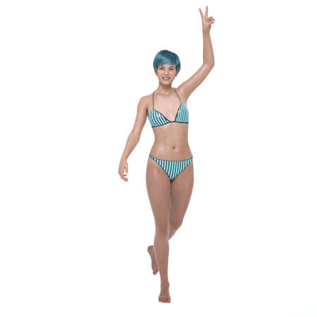 3D Render : a smiling girl with summer styles bikini, isolatedの写真素材