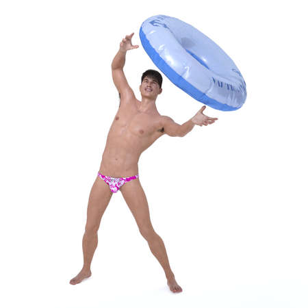 3D Render : a smiling guy with summer styles outfitの写真素材