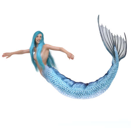 3D render: a mermaid creature is swimming, isolatedの写真素材