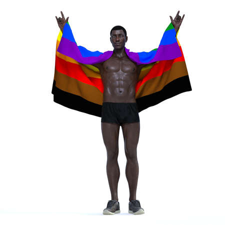 3D Render : A man who is gay holding the pride rainbow flag with his hands support LGBTの写真素材