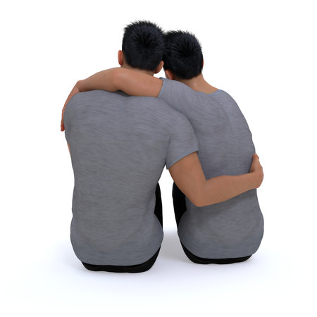 3D Render : a couple of guy who has same sex relationship with smiling face, support LGBTの写真素材