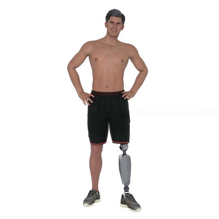 3D Render : isolated image of a smiling man with prosthesis legの写真素材