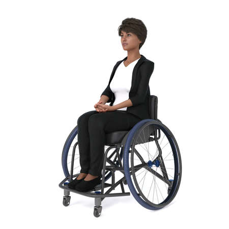 3D Render : A young woman is sitting in a wheelchair,wheelchair user, isolatedの写真素材