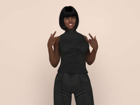 3D Render : Portrait of a smiling young beautiful black woman in the studio backgroundの写真素材