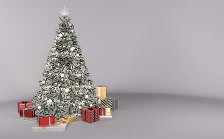 3D Render : the images of Christmas tree decorating with ornament with the white backgroundの写真素材