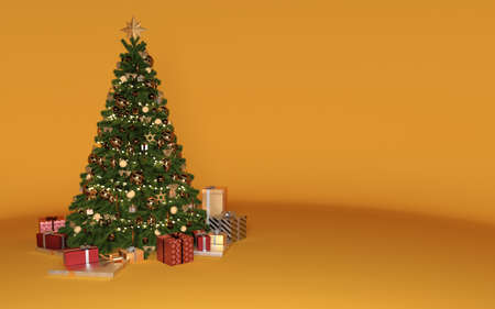3D Render : the images of Christmas tree decorating with ornament with the white backgroundの写真素材