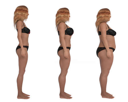 3D Render : the diversity of female body shape including  ectomorph (skinny type), mesomorph (muscular type), endomorph(heavy weight type)の写真素材
