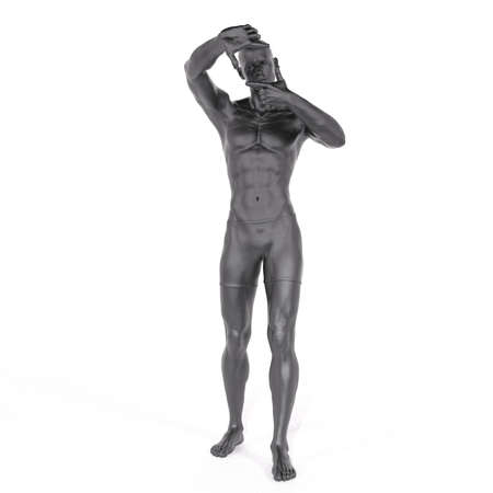 3D Render : Portrait of iron metal texture male character acting, posing his body with common daily gestureの写真素材