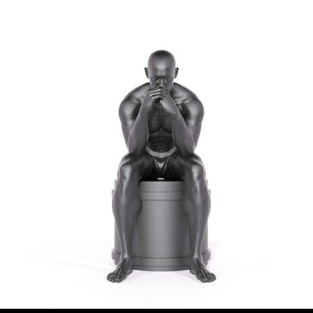 3D Render : Portrait of iron metal texture male character acting, posing his body with common daily gestureの写真素材