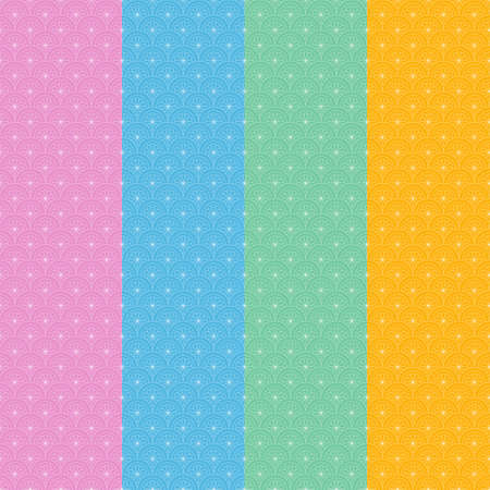 Vector Seamless Pattern :4 columns of different colors pattern with oriental japanese and chinese art styles with round curve objectのイラスト素材