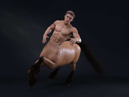 3D Rendering : A portrait of the handsome male centaur posing his body with the studio backgroundの写真素材