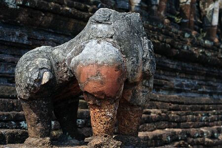 Ruin of statue at Wat Chang Rop in Kamphaeng Phet Historical Parkの写真素材